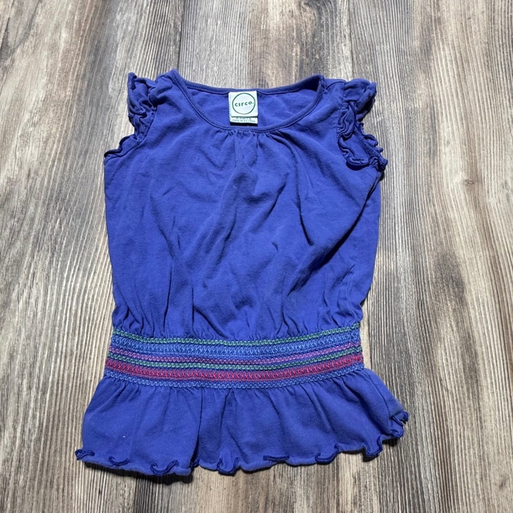 Boho Circo Sleeveless Top Purple Smocked Embroidered Ruffle Peplum Playwear